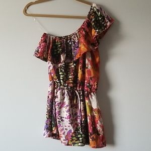 Venetti multicolored one shoulder ruffled top Sm